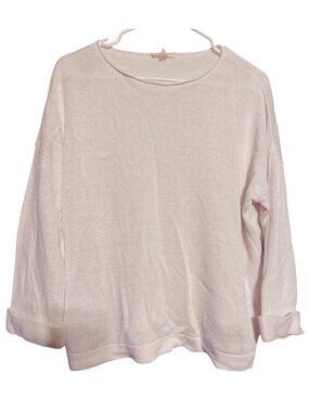 Eileen Fisher Petite Large White Linen Pullover Sweater Quiet Luxury Long Sleeve